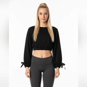 Ever Hottie Women's Black Longsleeve Crop Top With Bow Detail At Sleeves NWOT